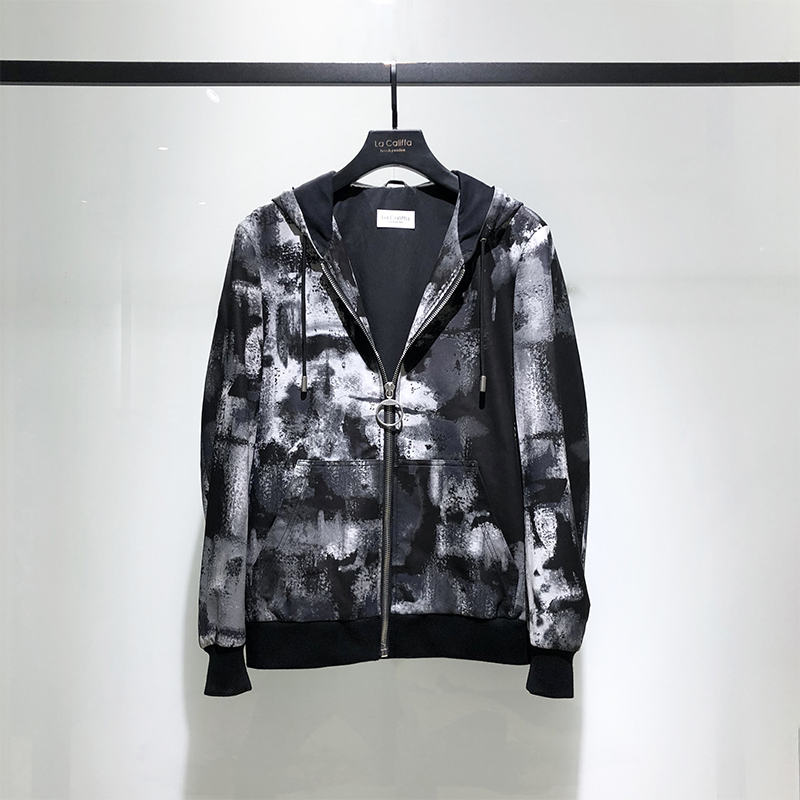 LA CALIFFA CR-X native goat leather snowflake tri-colored art fainting men's even hat leather jacket