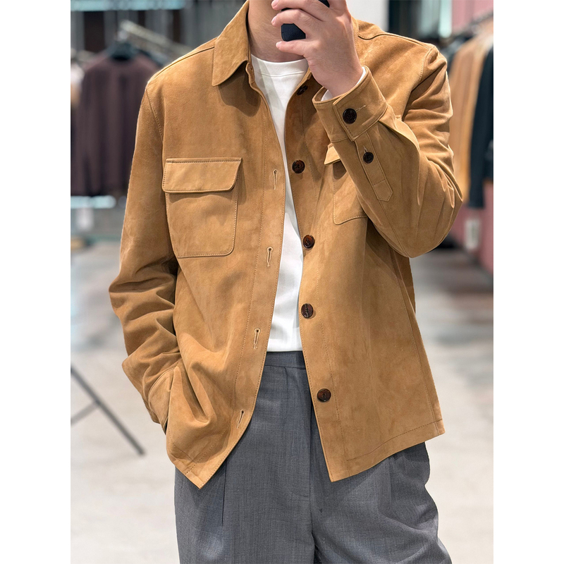52000Lp Version “Milan Vacation 100% Suede Mixed Lambskin” Shirt-Style Hunting Jacket Leather Coat