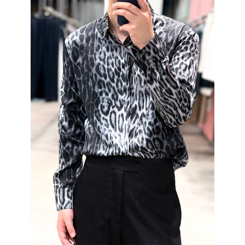 Lacaliffa “French Elegance 100% Silk 22mm Nightclub Prince” Mulberry Silk Leopard Print Slim Fit Shirt Lacaliffa “French Elegance 100% Silk 22mm Nightclub Prince” Mulberry Silk Leopard Print Slim Fit Shirt