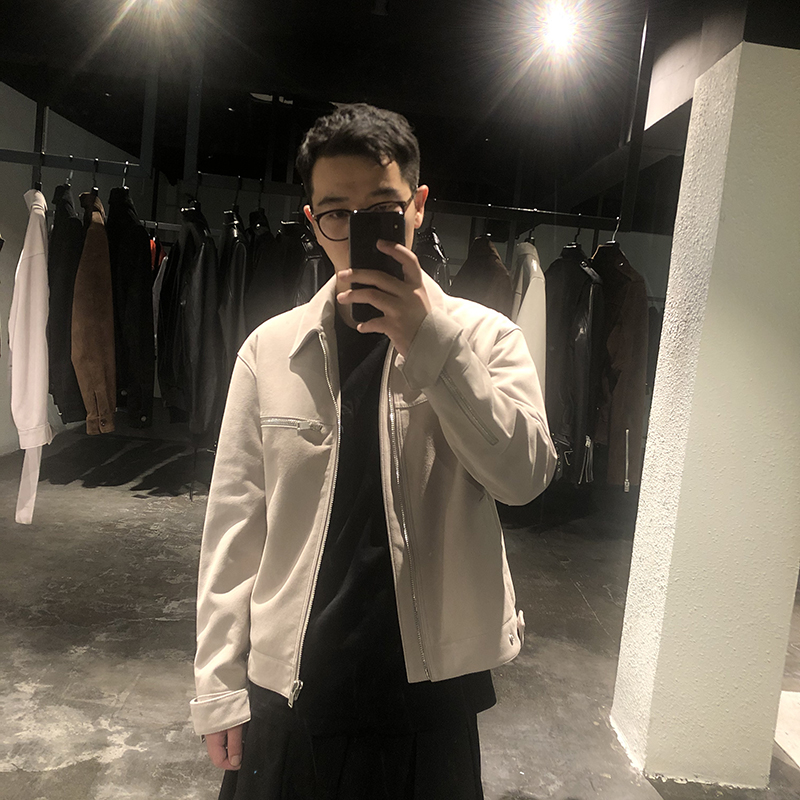 LA CALIFFA DESIGNER METHOD Romantic Grey white capsized Bull Leather Easy to turn jacket leather jacket