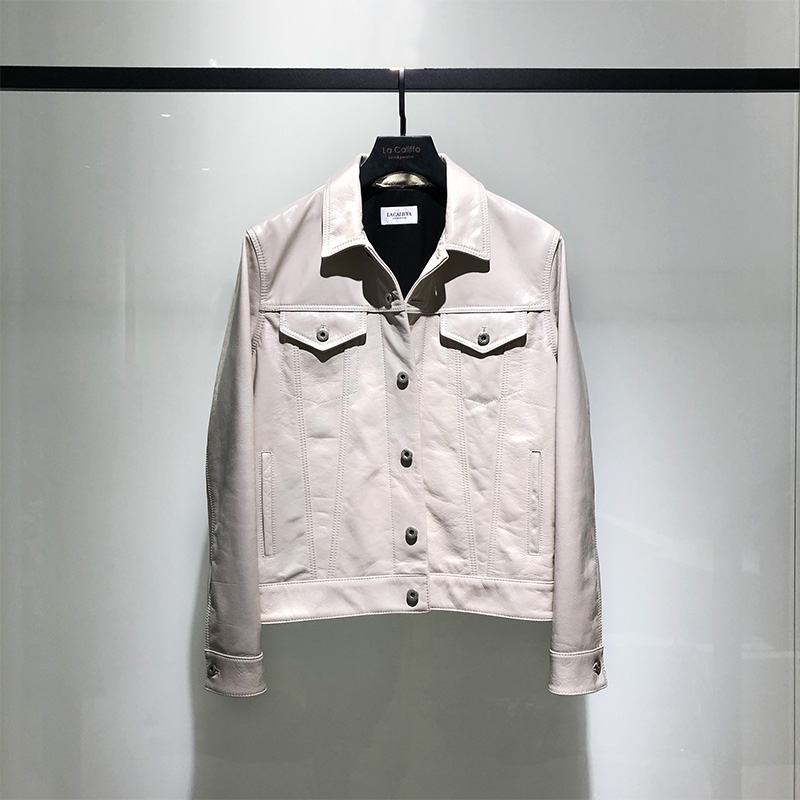 LA CALIFFA CR-X GVC Wind artisanal oil wax leather white cow leather denim jacket genuine leather leather clothes man