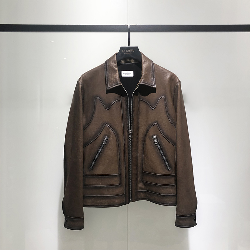 LA CALIFFA Italian style hand-blended process Imported sheepskin slim leather jacket leather jacket