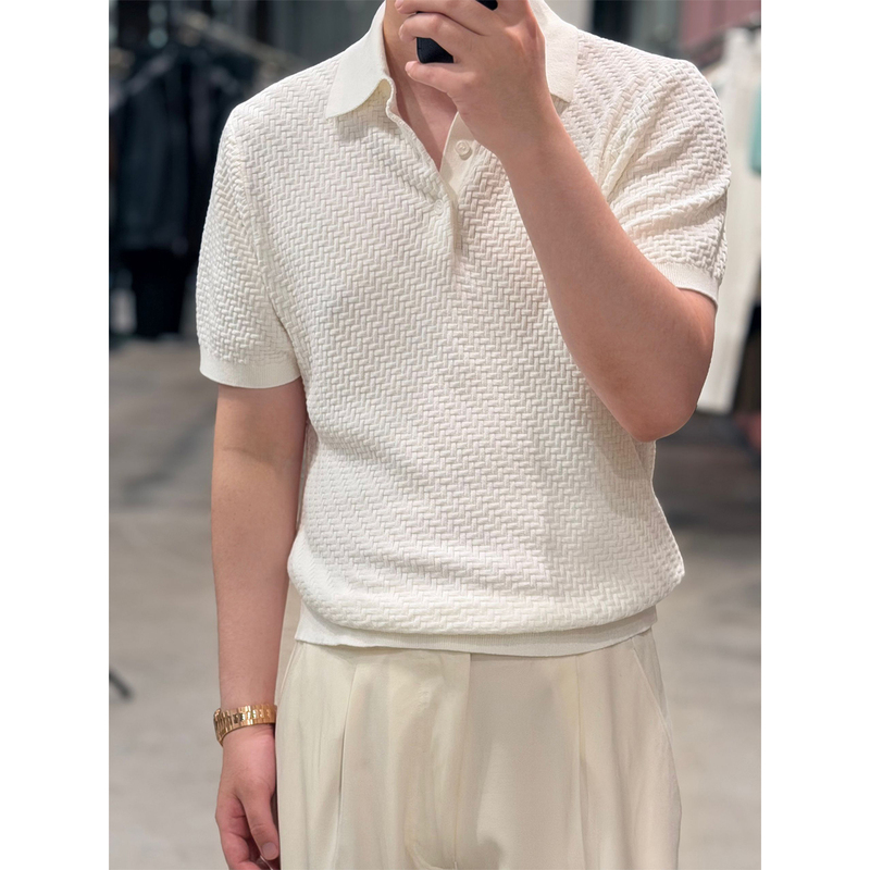 Lacaliffa Tailor Master Trama Roman Weave Mature Masculinity Golf 100% Cotton Polo Shirt Lacaliffa Tailor Master Trama Roman Weave Mature Masculinity Golf 100% Cotton Polo Shirt