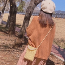 Haici hand-made hand-woven cream bag ins popular cotton rope oblique cross beach womens bag mobile phone bag fun materials