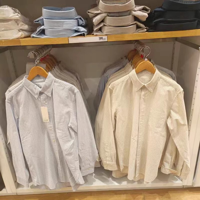 Japanese-Style Unisex Oxford Striped Shirt Casual Long-Sleeve Shirt Jacket 462367/467442/470294