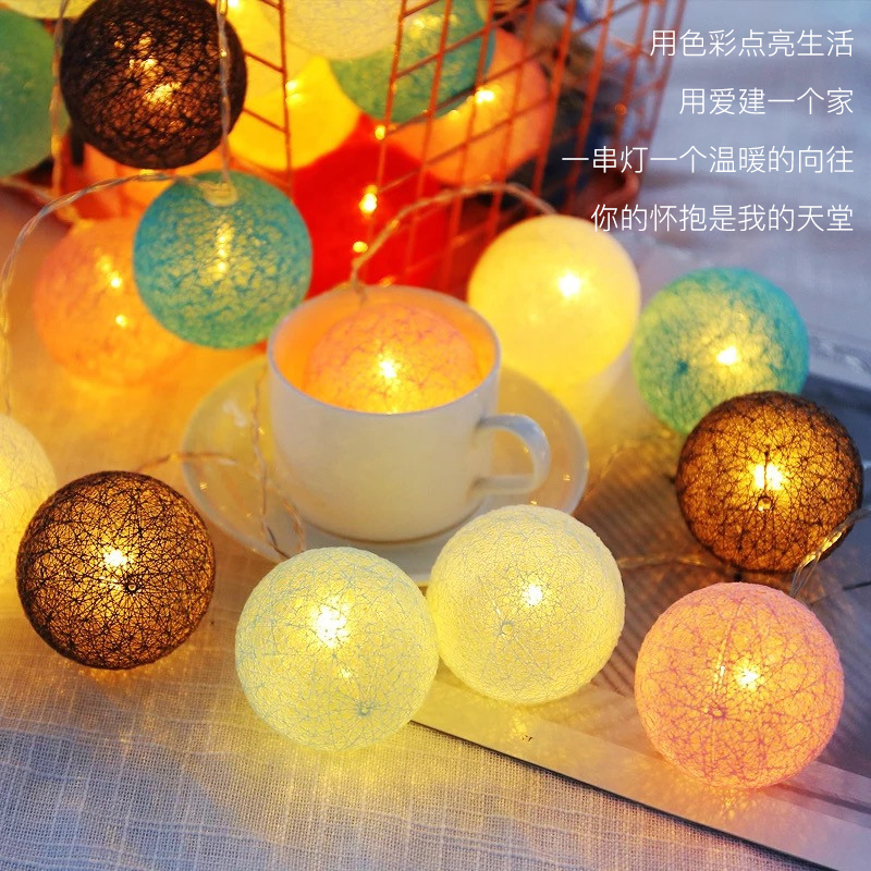# Surprise to children #Macaron Room decorated cotton line romantic LED Light String Thai hand cotton ball lamp