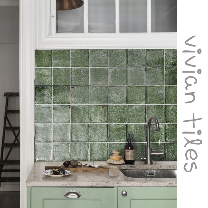 Retro Green Handmade Brick Metal Brick Kitchen Makeup Room Balcony Wall Brick Tile Background Wall 125x125 Flower Brick