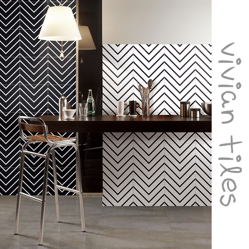Black and white geometric lines tile labyrinth simple non-slip wear-resistant kitchen floor tile wall tile powder room tile 300