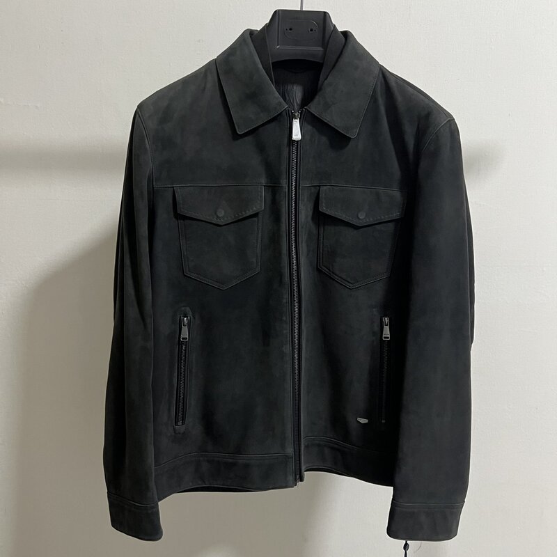 Weiduo Men's Business Casual Spring and Autumn Black Leather Jacket Comfortable Sheepskin Suede Coat Same Style as in Stores