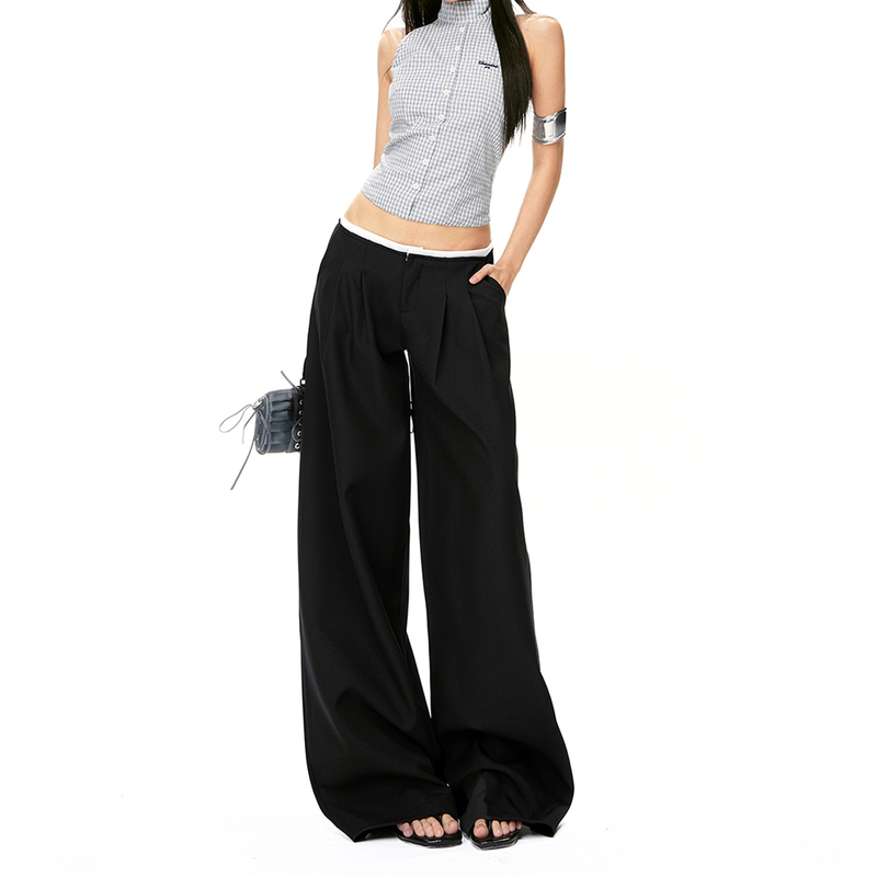 Women's Suit Pants Spring and Summer New Style Petite Black Low-Waist Slim Straight Loose Wide-Leg Casual Trousers