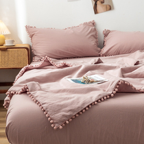 ins little fairy net red ball ball -- washed cotton summer quilts by four sets full cotton pure cotton thin summer cool quilts by air conditioning