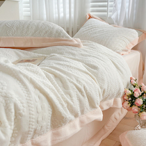 3D technology sculpted flowers -- autumn and winter thickened warm bed products winter baby suede beds bed linen four pieces