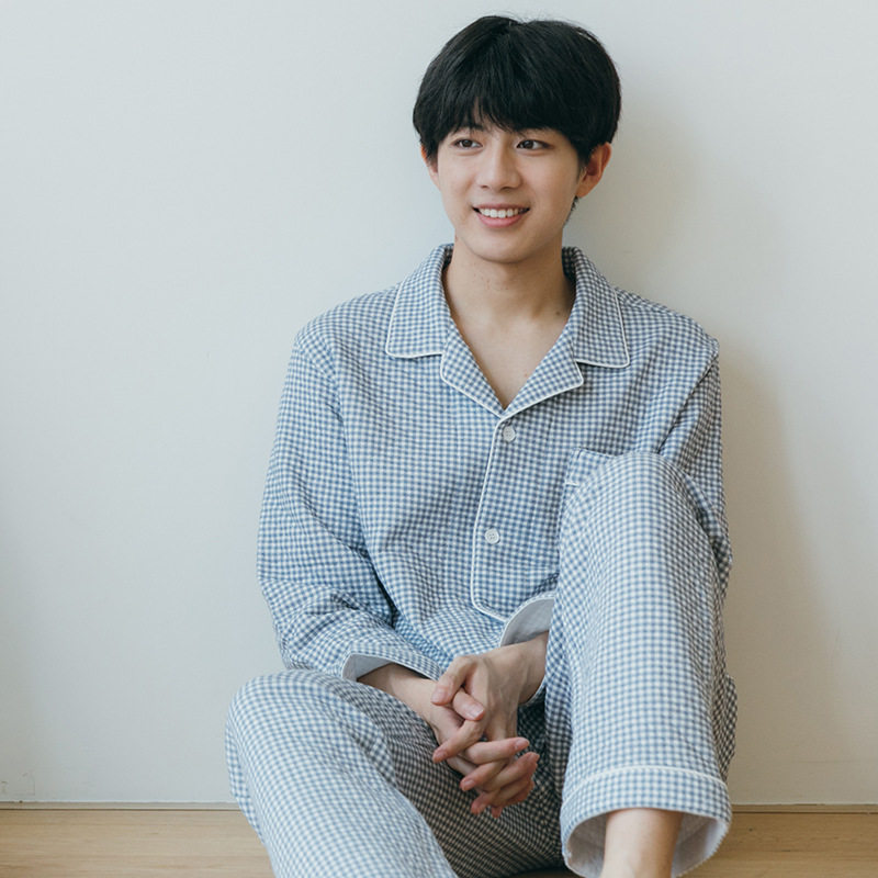 Exported to Japan autumn and winter men's quilted pajamas cotton plaid couple pure cotton thickened long-sleeved home service suit