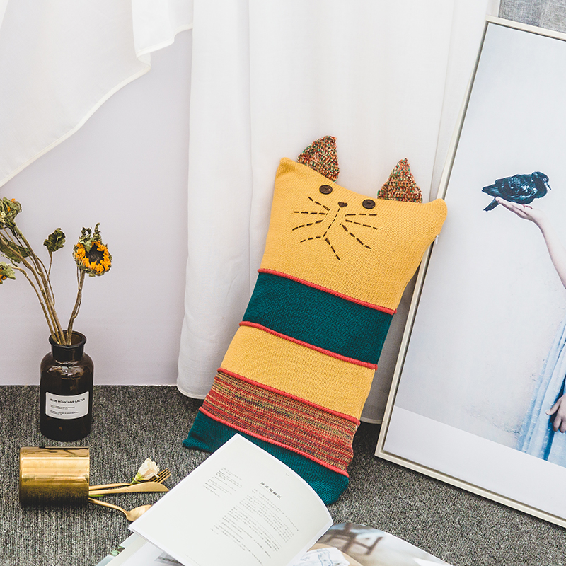 INS Nordic Wind cute kitty Rectangular Cushions Small Holding Pillow Cover Back Cushion-Taobao-Taobao