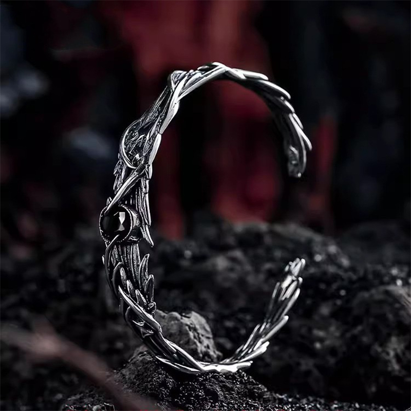 Dark Style [Feather Shadow] Bracelet for Men, Vintage High-End Men's Bracelet, Open-Ended Heavy-Duty Bracelet Accessory