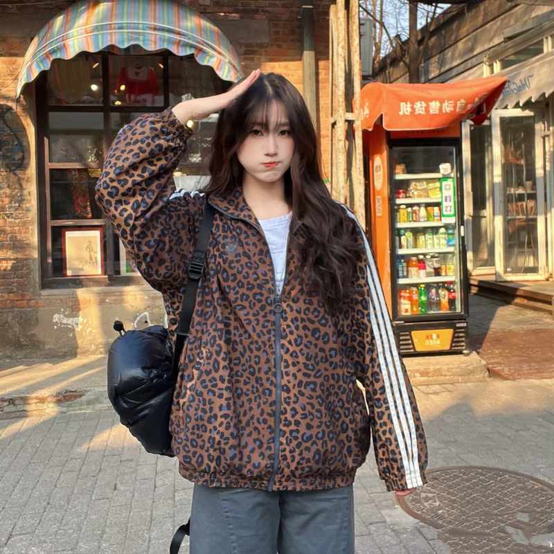 Cross-Border Leopard Print Stand Collar Loose Long-Sleeve Jacket Thin Style Unisex Cross-Border Leopard Print Stand Collar Loose Long-Sleeve Jacket Thin Style Unisex