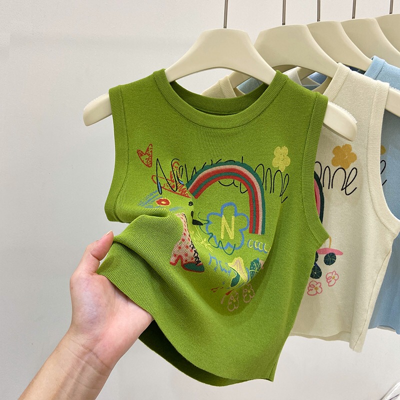 Avocado Green Graffiti Print Sleeveless Tank Top for Women, Summer Outerwear, 2026 New Slim-Fit Inner Knit Top Avocado Green Graffiti Print Sleeveless Tank Top for Women, Summer Outerwear, 2026 New Slim-Fit Inner Knit Top
