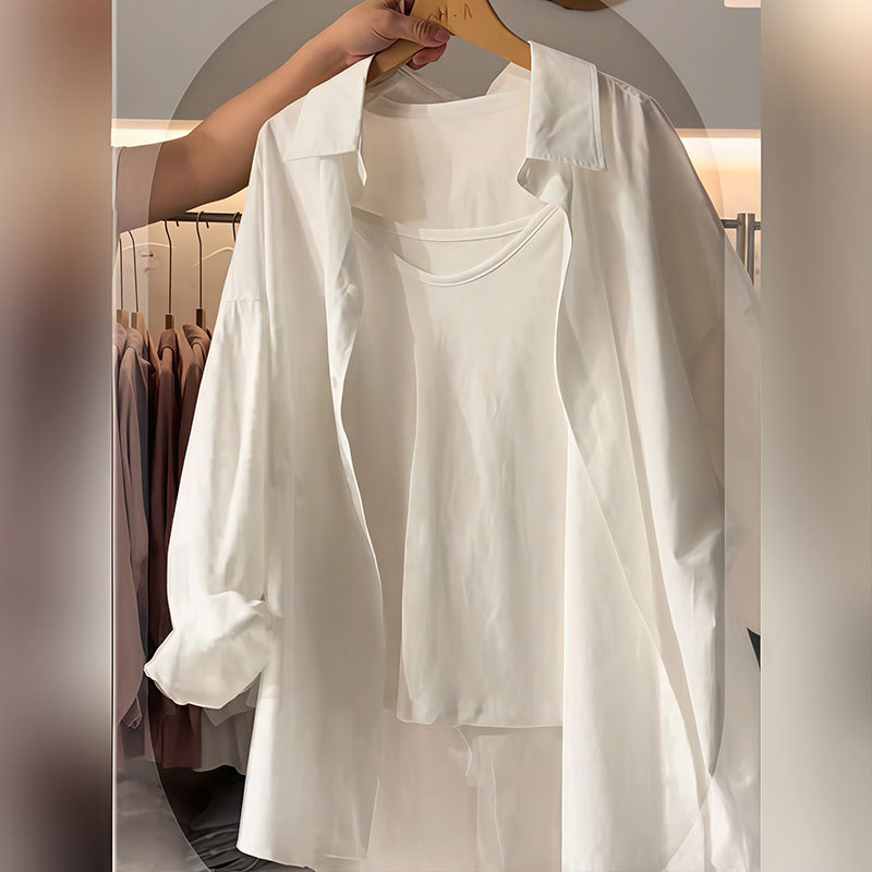 White Cotton and Linen Sun Protection Shirt 2026 New Women's Summer Thin Loose Lazy Style Long-Sleeved Shirt French Top