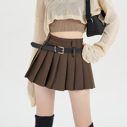 Brown Pleated Short Skirt for Women, Spring and Autumn 2025 New Style, Trendy Design, Niche, Anti-Exposure, High-Waisted A-Line Skirt