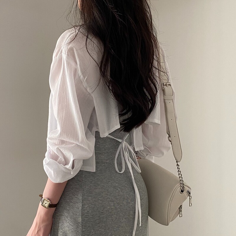 Back-Tie Ice Silk Sun Protection Shirt for Women, Summer Wear with Suspender Skirt, Thin Cardigan, Light Jacket, Small Cape Back-Tie Ice Silk Sun Protection Shirt for Women, Summer Wear with Suspender Skirt, Thin Cardigan, Light Jacket, Small Cape