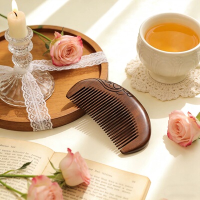 生日礼物送老师金丝檀木梳子天然整木雕刻家用顺发按摩梳随身便携