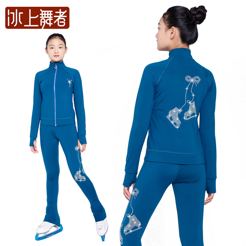 Figure skating training clothes four seasons elastic hot diamond skating clothing girls and children warm figure skating top pants adult
