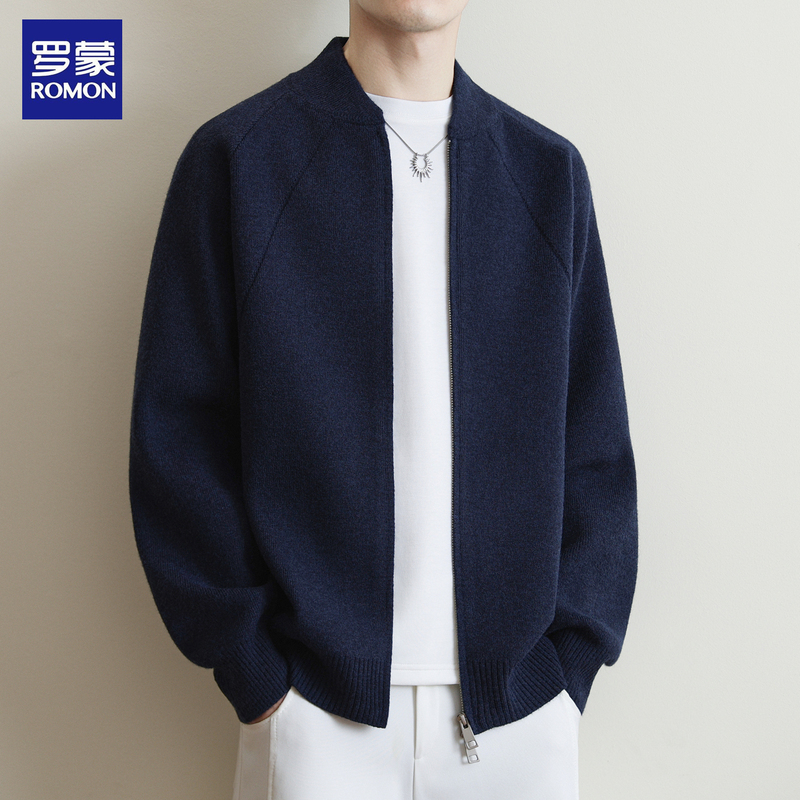 Romon Baseball Collar Double Zipper Knit Cardigan Jacket for Men, Spring and Autumn American Style Trendy Casual Loose Sweater Romon Baseball Collar Double Zipper Knit Cardigan Jacket for Men, Spring and Autumn American Style Trendy Casual Loose Sweater