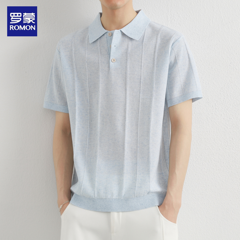 Romon Lapel Polo Shirt Men's Summer New Short-Sleeved Knitwear Classy Business Casual Knitwear Commuter Style T-Shirt Romon Lapel Polo Shirt Men's Summer New Short-Sleeved Knitwear Classy Business Casual Knitwear Commuter Style T-Shirt