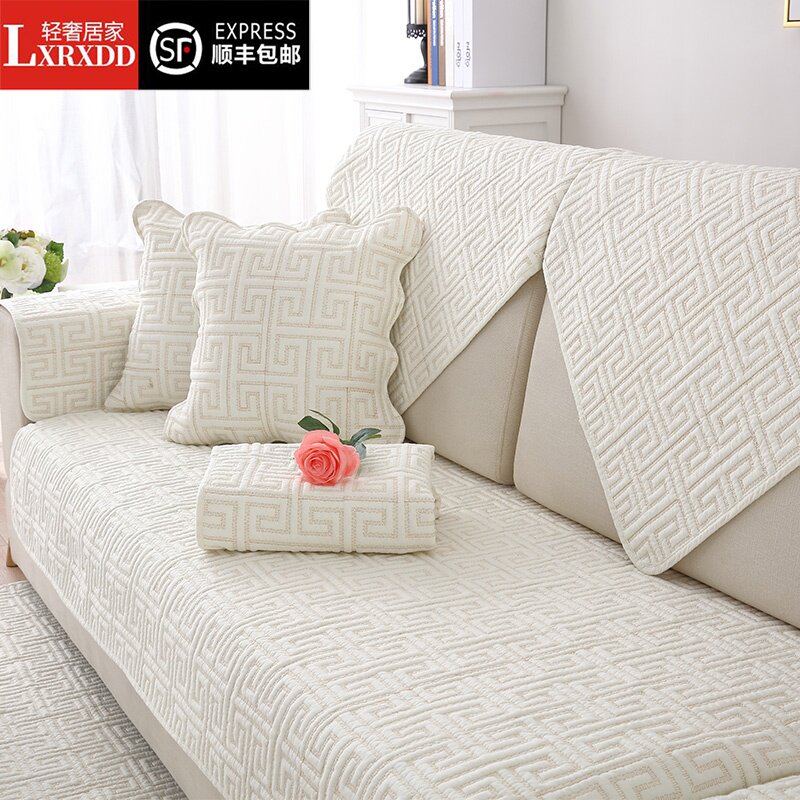 LXRXDD cotton sofa cushion four seasons universal fabric non-slip solid wood cushion simple modern leather sofa cover