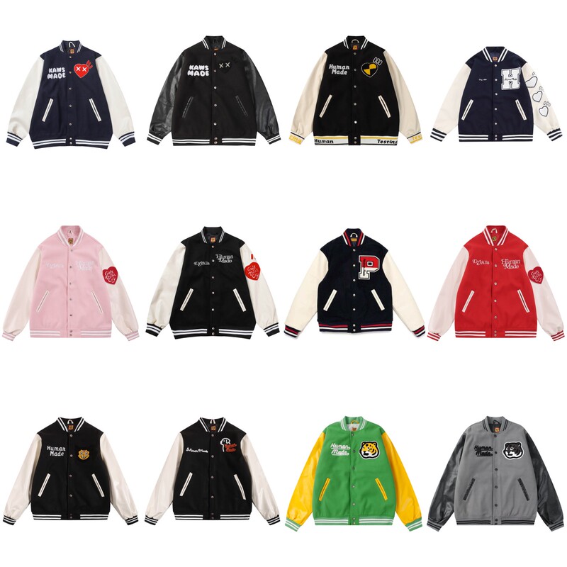 Japanese Retro Human Made Heart Baseball Jacket for Men and Women, Autumn and Winter Duck and Tiger Embroidered Jacket, Trendy