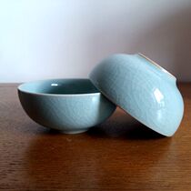 Ruzhou origin Ru porcelain master hand-open piece pink blue glaze round mouth cup Ru kiln kung fu tea cup collection