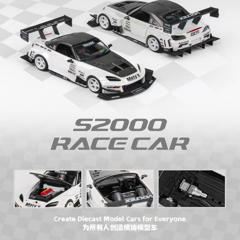 In Stock Micro Turbo Mt 1:64 Honda S2000 Race Car Metallic White Alloy Car Model