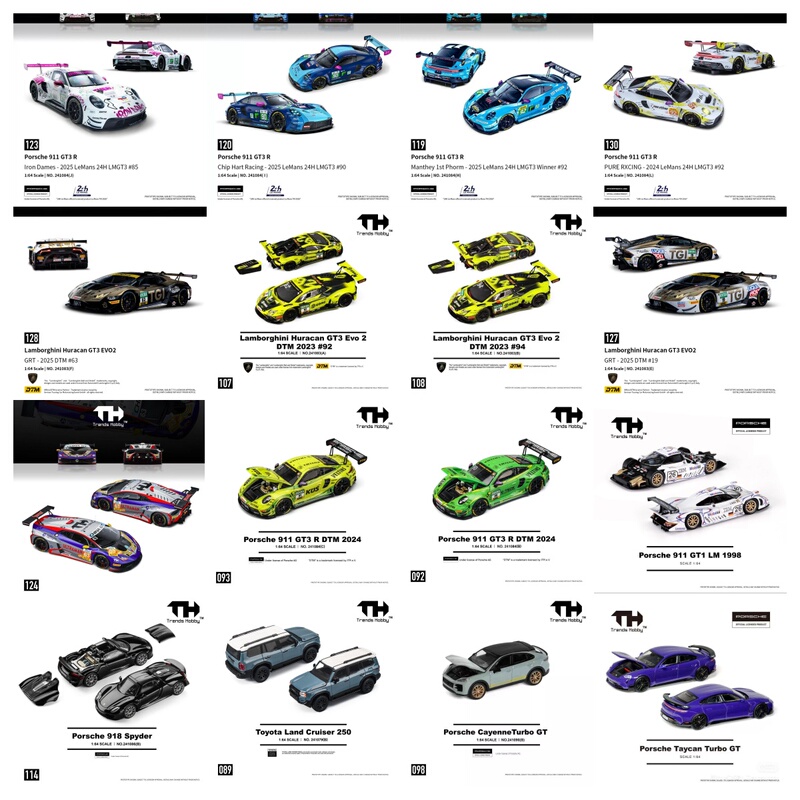 Collection Th 1:64 Porsche 911 Gt3 918 Lamborghini Huracán Evo Urus Car Models