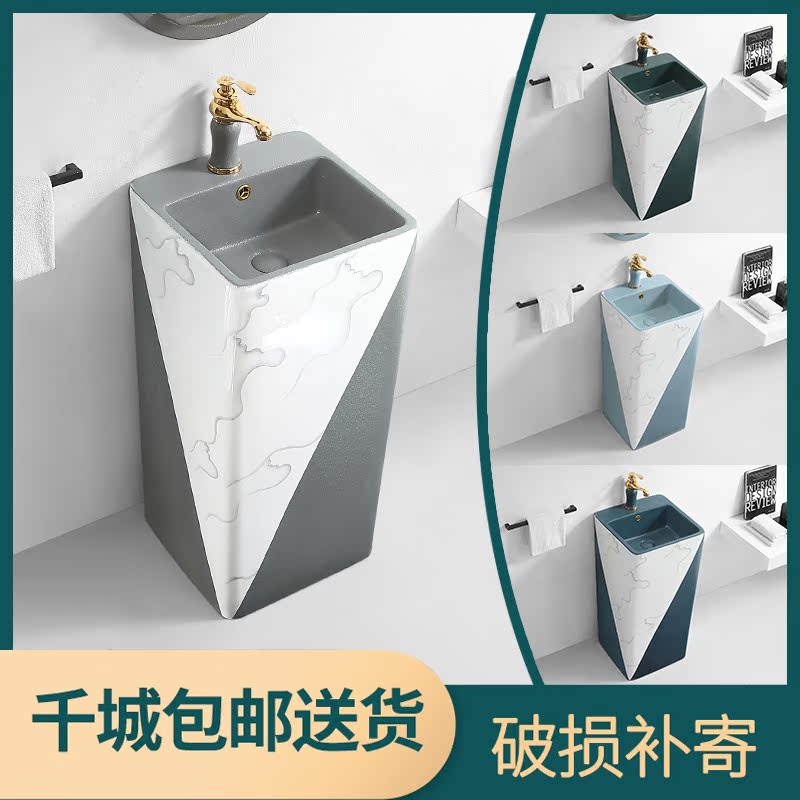 Integrated column basin make-up room upright table basin ceramic home floor type upright post style washbasin balcony washbasin
