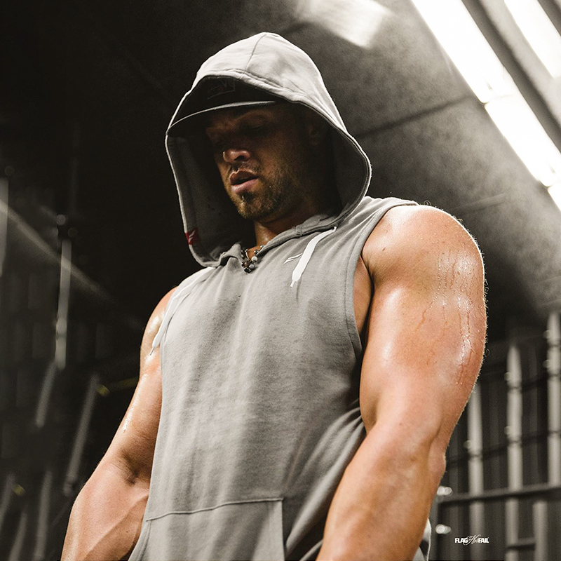 Fitness Sleeveless Sweatshirt for Men, Hooded Vest, Loose Fit, Muscle Building, Large Size Vest, Sports Vest, Training Hoodie, Trendy