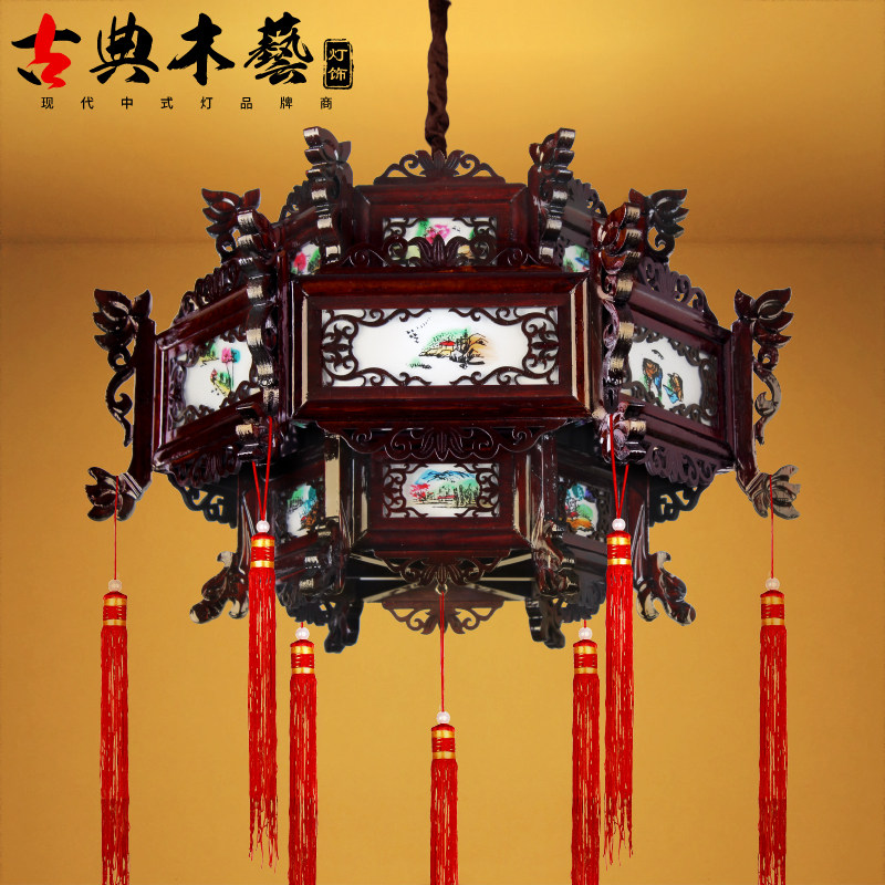 Chinese style retro solid wood lotus lantern corridor gangway balcony antique lantern classical Chinese wind-style lamps