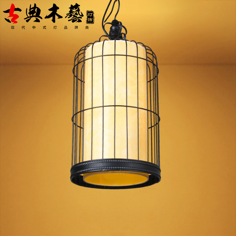 Iron art new Chinese-style creative dining bar bird cage lighting hotel restaurant door aisle fish line lantern engineering chandelier