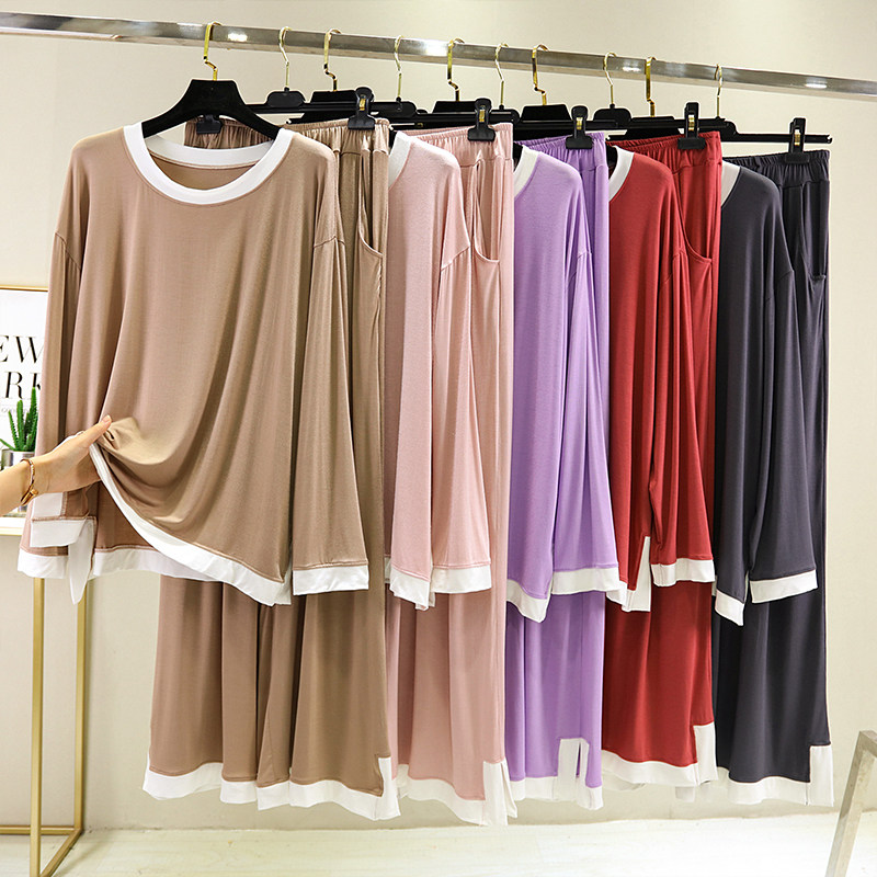 Two sets of Modale Long sleeves Loose T-Shirt Woman Collage Casual Wide Pants Hit large size Thin Blouse Jacket