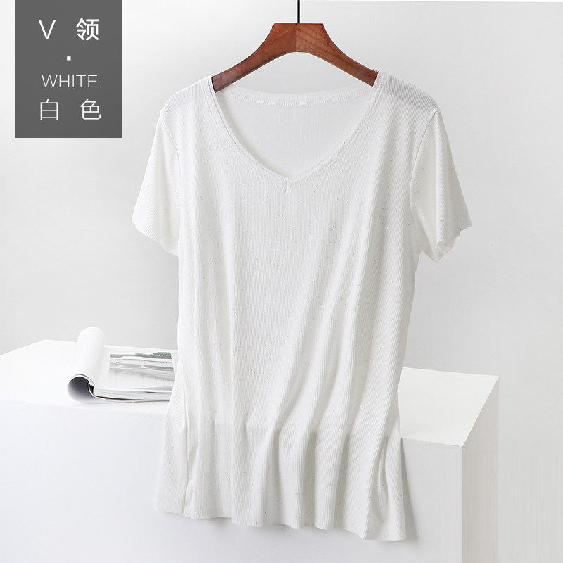 Modal short-sleeved t-shirt women's 2022 new summer inner thin bottoming shirt loose white top all-match V-neck