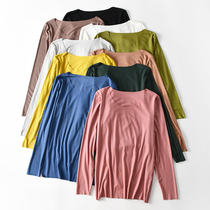 Spring and autumn Modale long sleeve female blouse with no marks inside lap thread T-shirt round collar black bottom-shirt thin and autumn clothes woman