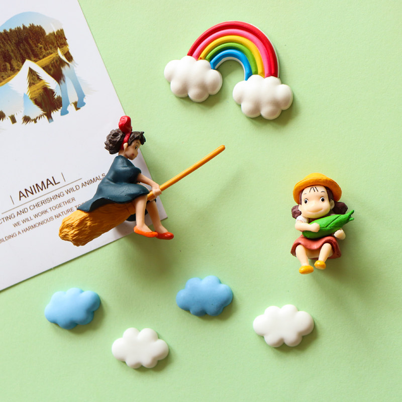 Anime Magnetic Refrigerator Magnets 3D Three-dimensional Small Broom Girl Animation Cartoon Cute Decorative Iron-absorbing Stone Magnets