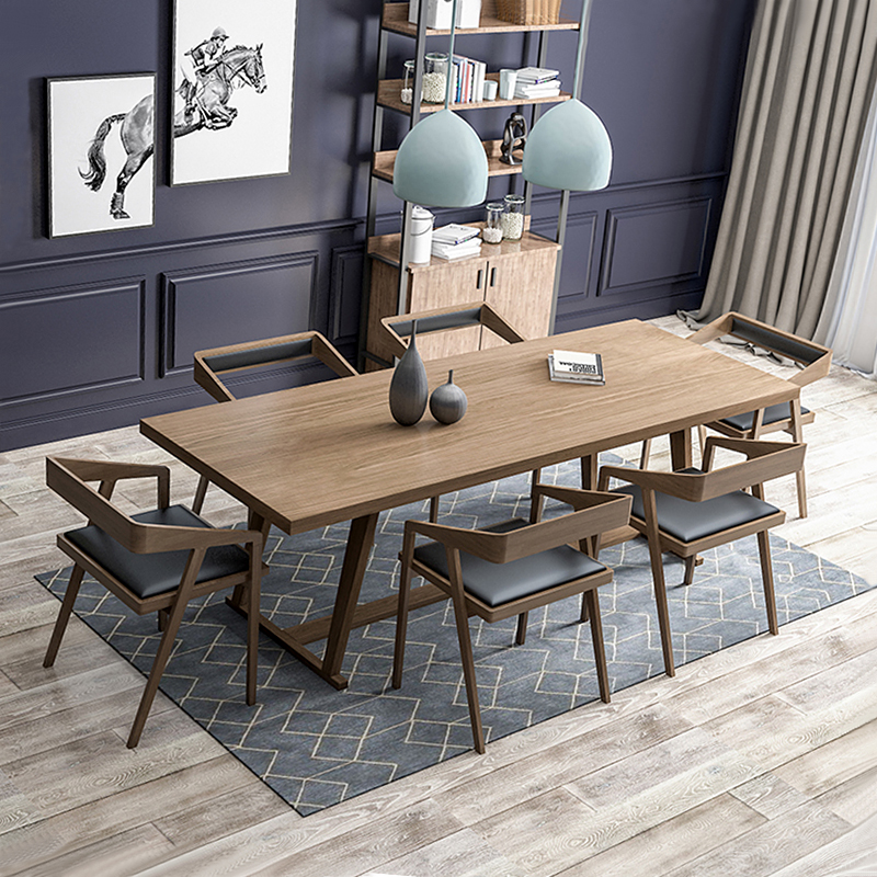 Nordic solid wood conference table and chair combination simple modern workbench industrial style long table desk rectangular table