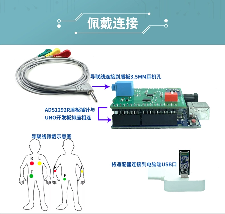 ADS1292 mô-đun ECG cảm biến điện tâm đồ kênh đôi theo dõi hô hấp thu thập nhịp tim 20 bảng phát triển cạnh tranh điện tử