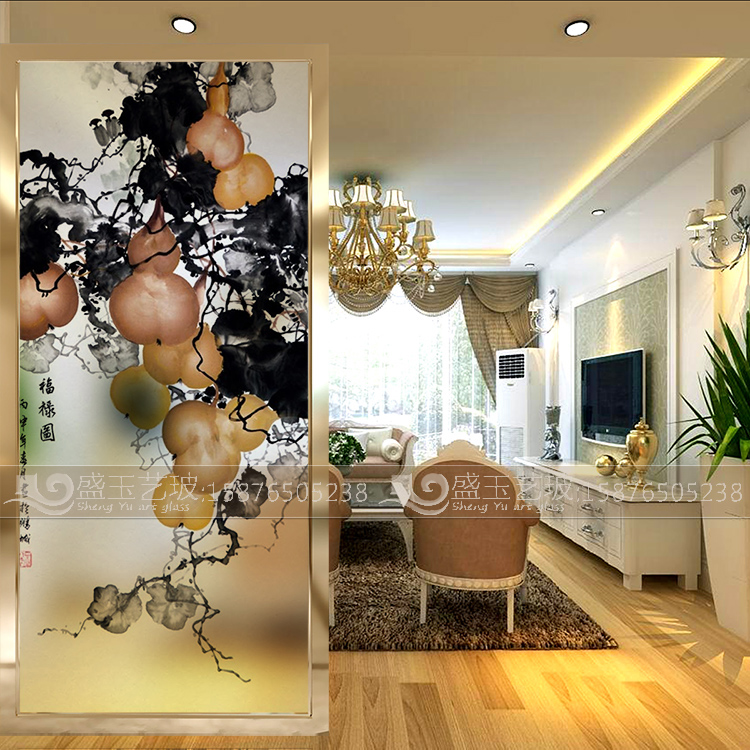 Modern European Style Grape Art Glass Living Room Hall Aisle Hand Wash Screen Partition Shoes Cabinet Genguan Background Bifacial