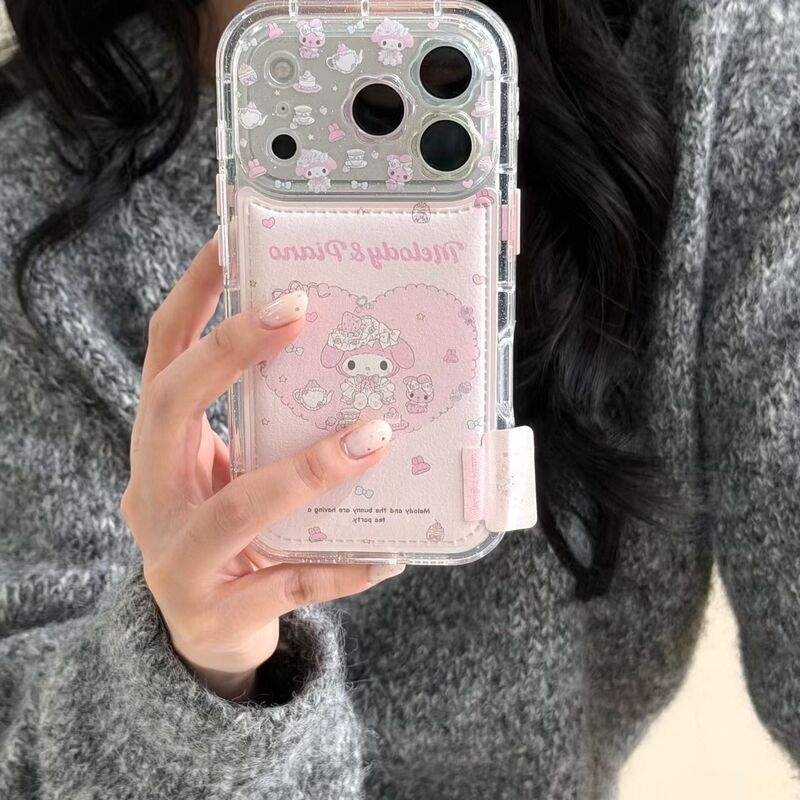 Korean Style ins Leather Pink Heart Melody Phone Case Suitable for Apple 18 Pro Max, iPhone 17 Pro New Model, 16 Cute, 15 High-End Feel, 17 Women's Model, 18 Full-Cover Anti-Drop Protective Soft Case