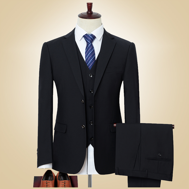 Men's suit suit Male middle-aged dad suit Professional tooling Business formal three-piece suit groom wedding dress