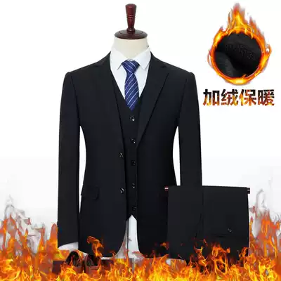 Winter suit men suit plus velvet thickened slim suit jacket warm thick business dress black office suit