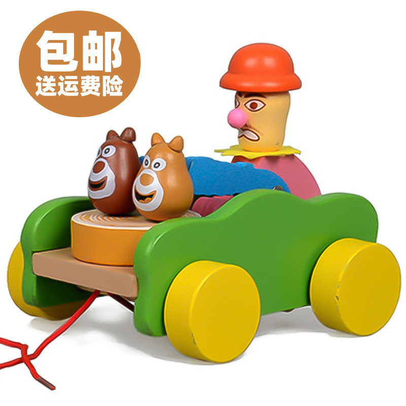 Towing toys children baby wooden cable car kindergarten 1-3 year old baby animal dog pull rope small pull car