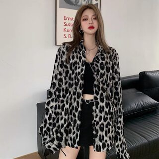 Street-exploding leopard print 2021 autumn mid-length shirt