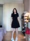 Plus size fat mm French pearl collar puff sleeve waist dress women's summer high-end birthday dress little black dress